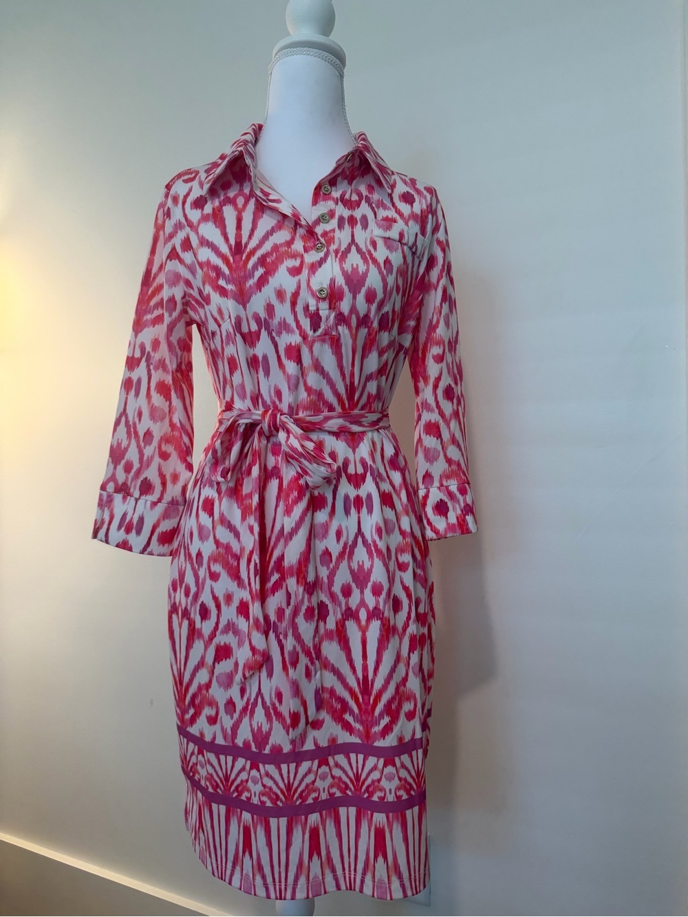 Jean Pierre Pink and White Ikat Print Shirt Dress